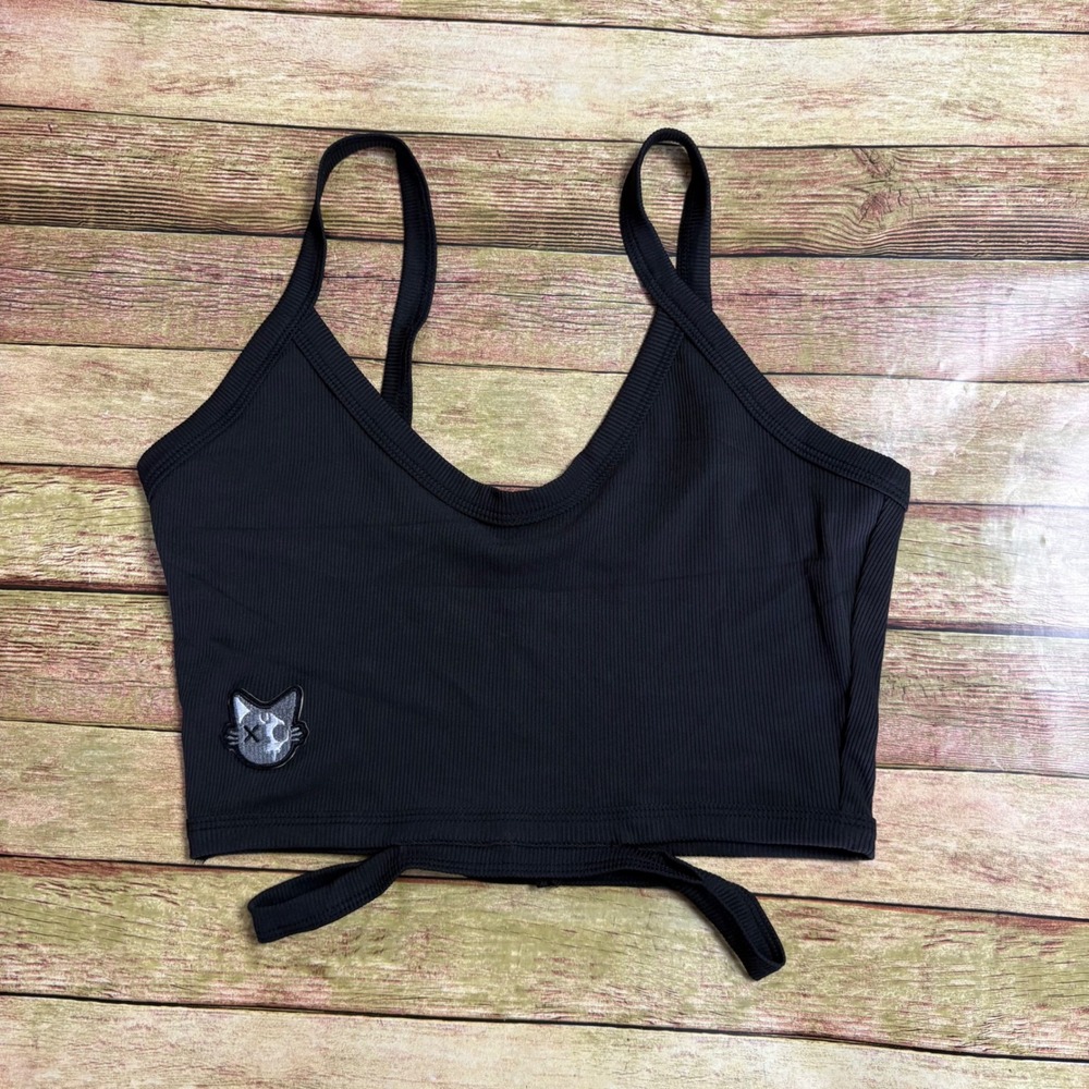 Cyber Grunge J-Fashion Gothcore Moonmay Ribbed Anime Cat Patch Wrap Crop Top L